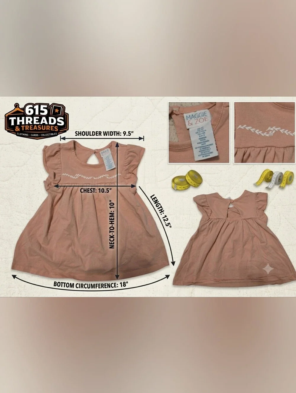 Maggie & Zoe Girls Peach Flutter Sleeve Dress